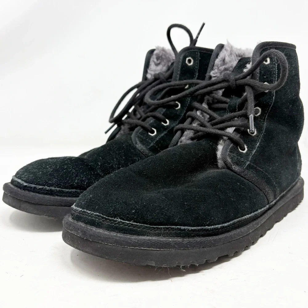 UGG Black Suede Shearling Lace Up Chukka Boots Mens Size 11